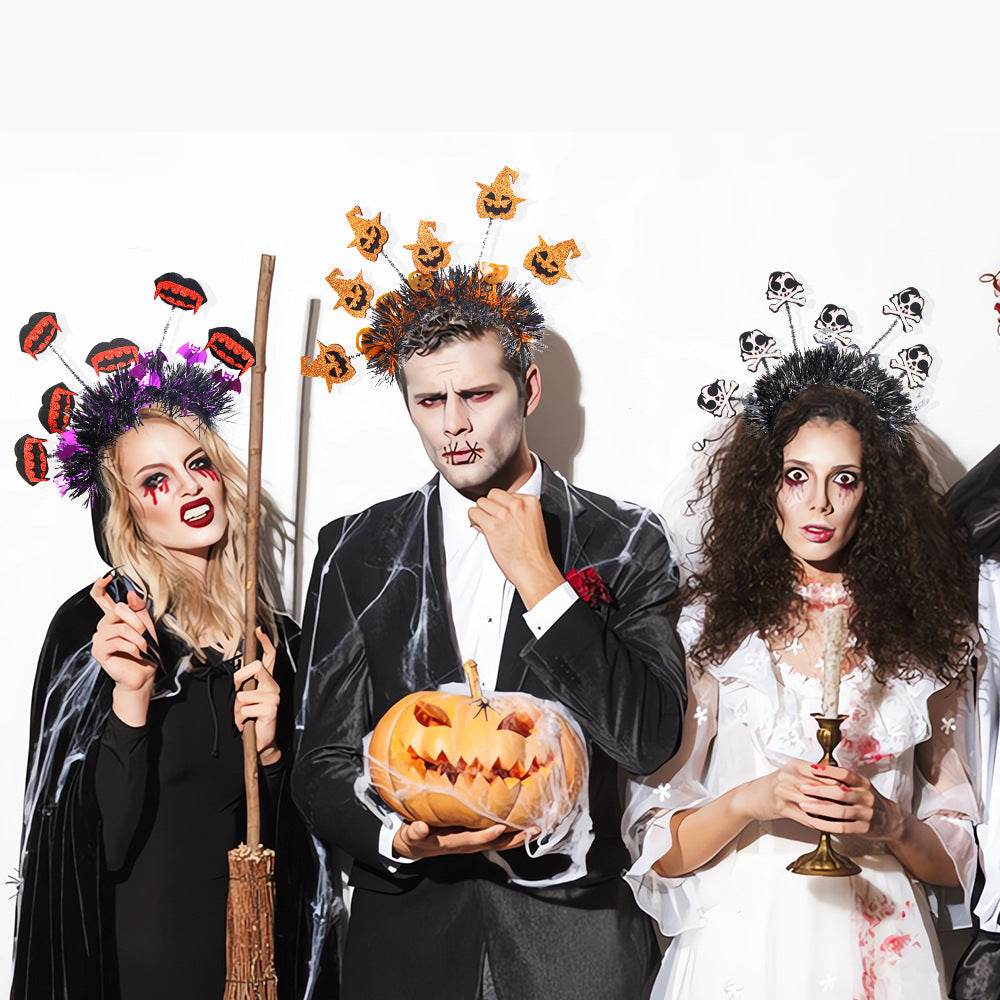 Halloween Pumpkin Spider Headband with Strips, Funny Radial Colorful Party Headwear