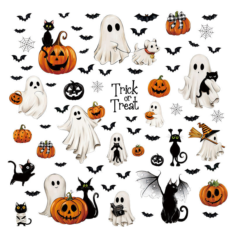Halloween White Ghost Bat Pumpkin Static Cling Window Decals, Removable Window Sticker Decorations