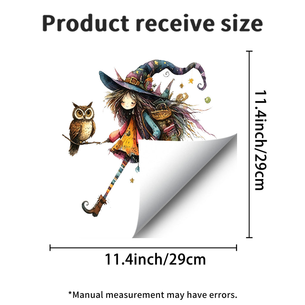 Halloween Fairytale Cartoon Witch Static Window Stickers, Kids Room Living Room Balcony Spooky Decorations