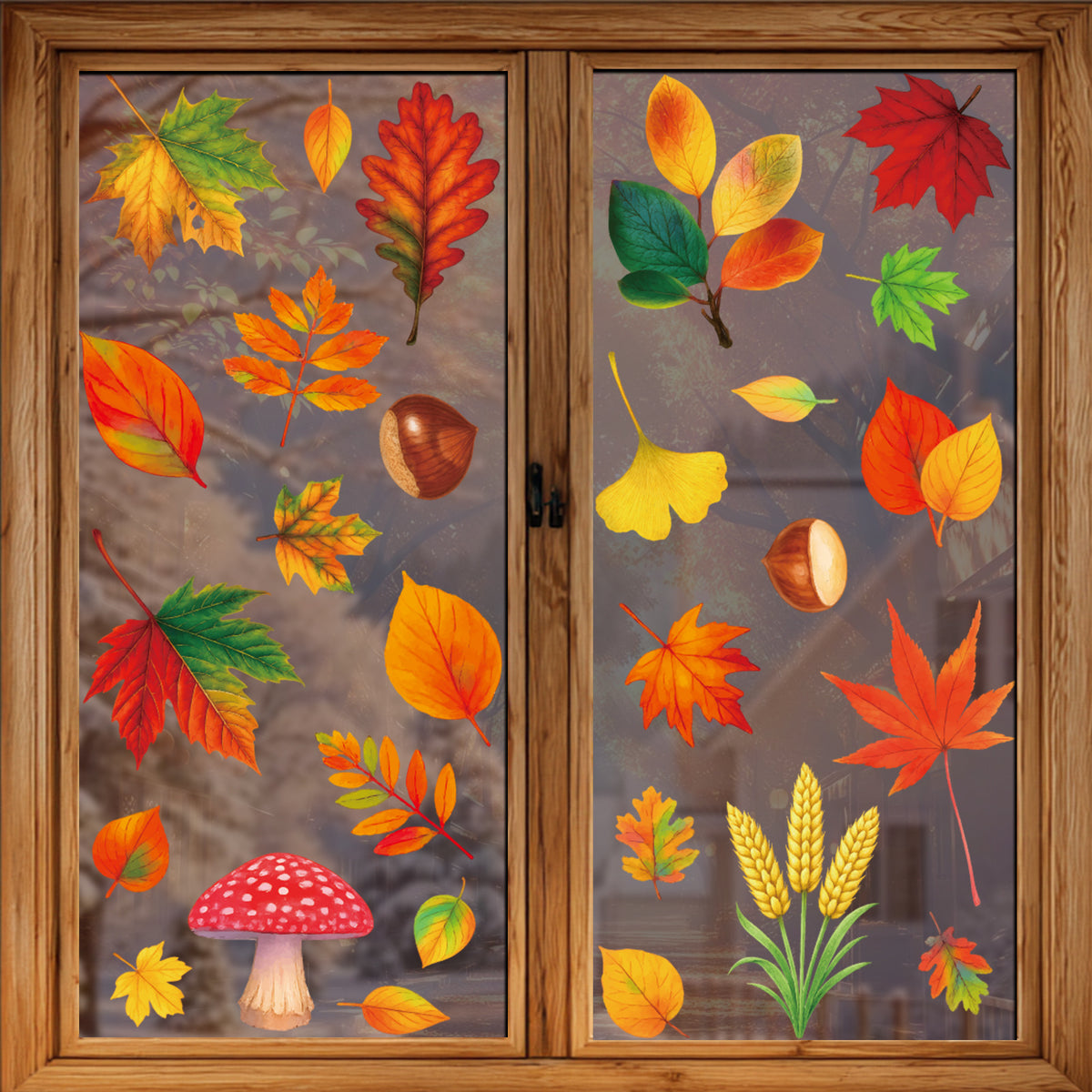 Thanksgiving Maple Leaf Pinecone Window Clings Creative Static Stickers Storefront Scene Decor