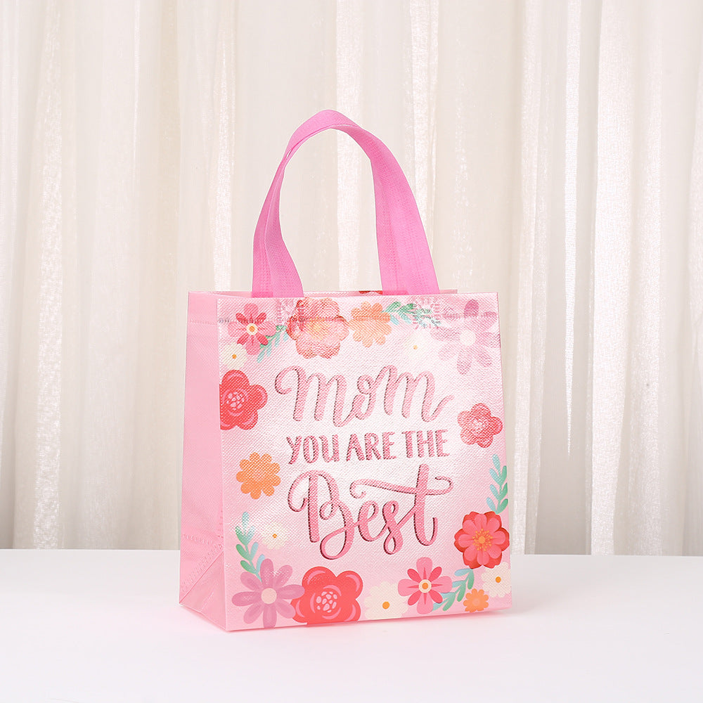 Pink Letter Print Tote Bag Non Woven Waterproof Gift Bag Mother's Day Thanksgiving Packaging