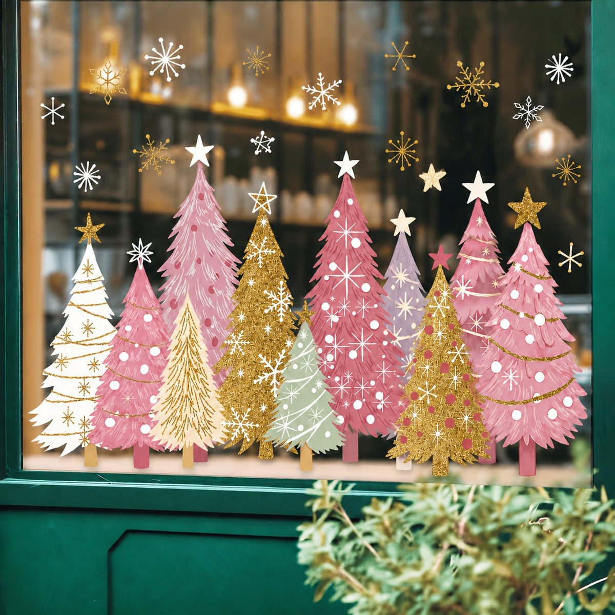 Christmas Window Static Clings, Colorful Pine and Christmas Tree Glass Stickers