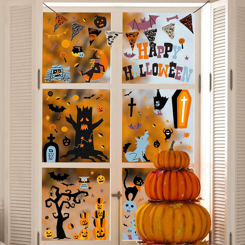 Halloween Witch Zombie Static Cling Window Stickers, PVC Removable Decorations For Bedroom Windows
