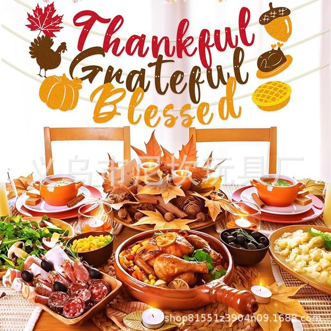 Happy Thanksgiving Banner, Fall Harvest Family Dinner Party Supplies