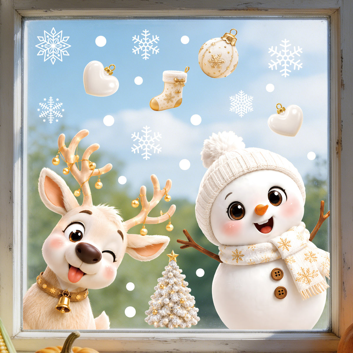 Christmas Window Clings Santa Snowflake Static Sticker Double Sided Removable Glass Decor