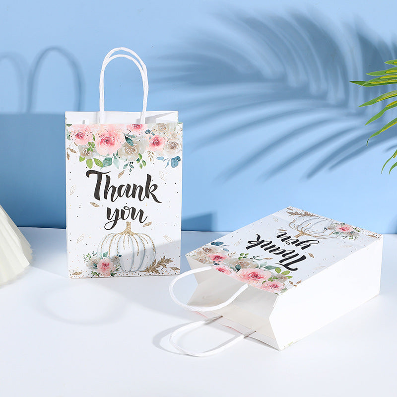 Thanksgiving Thank You Kraft Paper Gift Bags Festive Printed Tote Party Bags