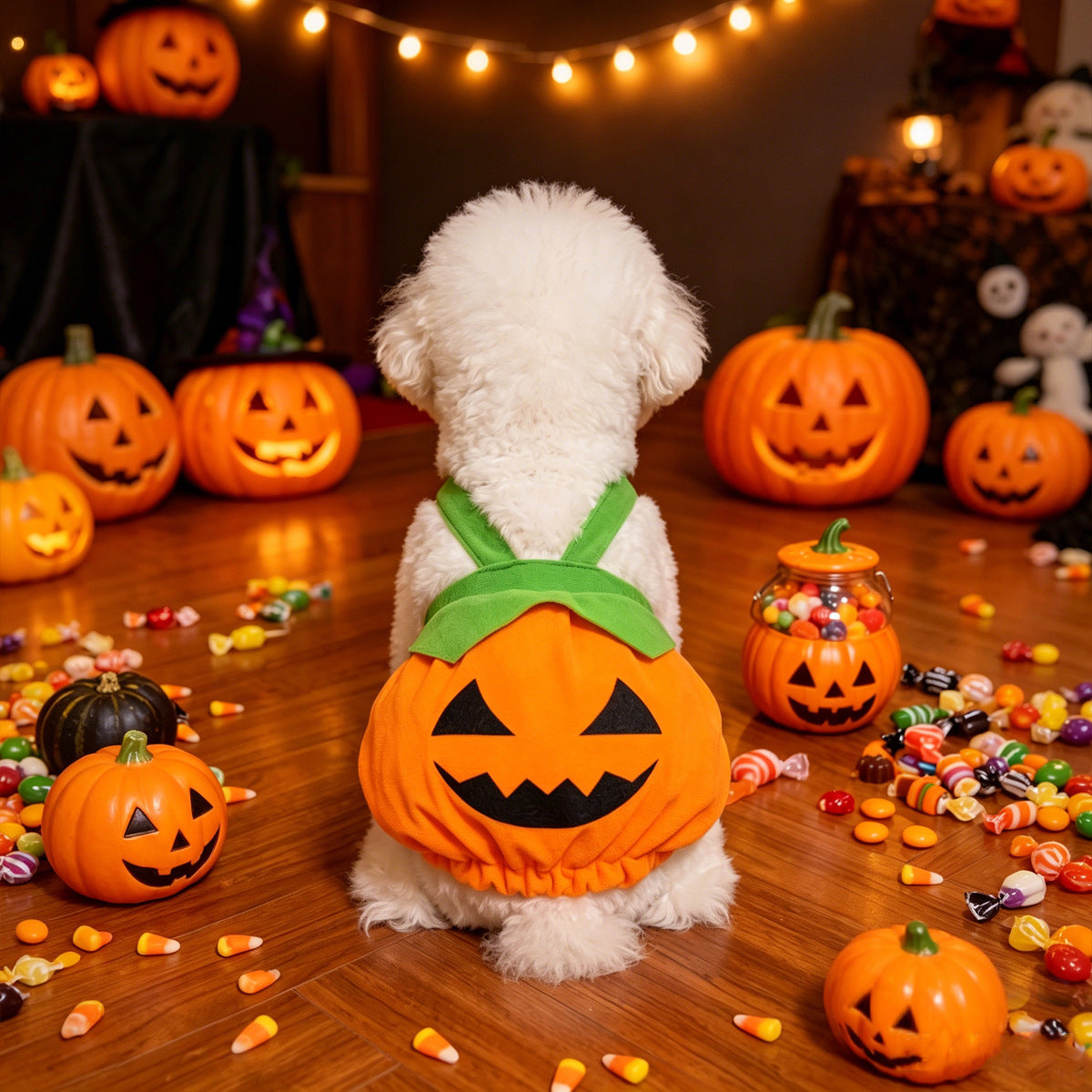 Pumpkin Pet Dress Costume, Funny Halloween Outfit for Teddy Bichon Small Dogs and Cats