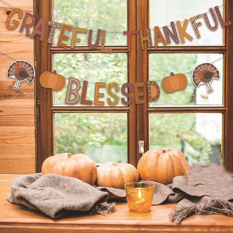 Thanksgiving Bunting Banner Pumpkin Ornaments Party Decorations Harvest Hanging Set