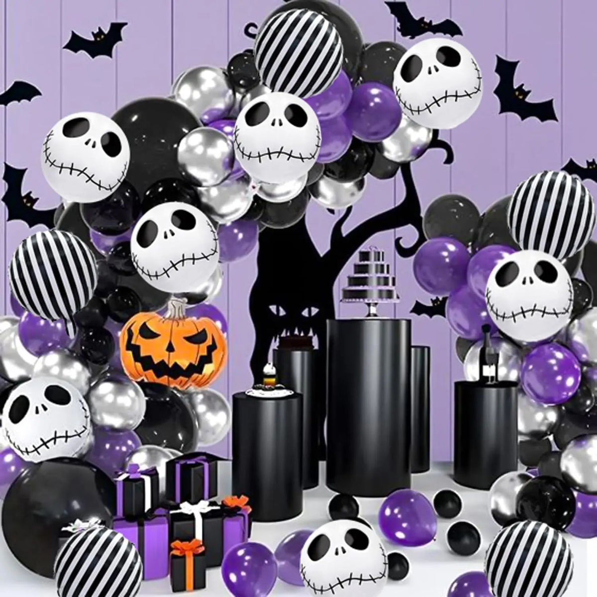 Halloween Day of the Dead Skull Foil Balloons Set, Spooky Party Decorations