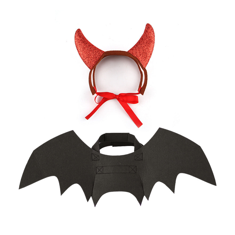 Halloween Pet Devil Horn and Bat Wing Costume Set, 2 Piece Pet Dress Up