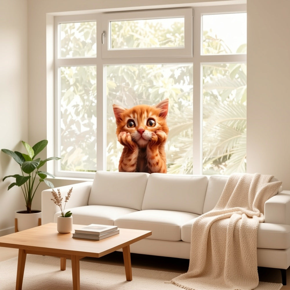 Cute Tabby Cat Static Cling Window Sticker, Removable PVC Glass Decal For Christmas Storefront Decor