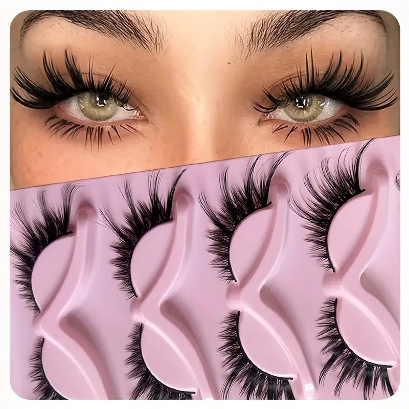 Cat Eye Wispy False Lashes 5 Pairs Fox Eye Style Long Volume Natural Look Fake Eyelashes