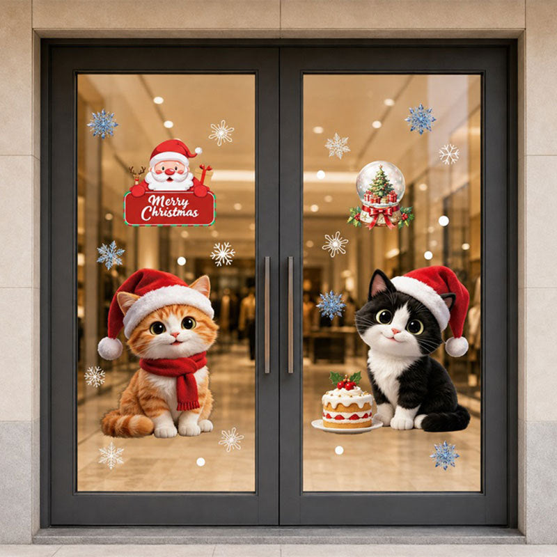 Cute Christmas Cat Static Glass Sticker, No Glue Holiday Window Decal For Pet Lovers