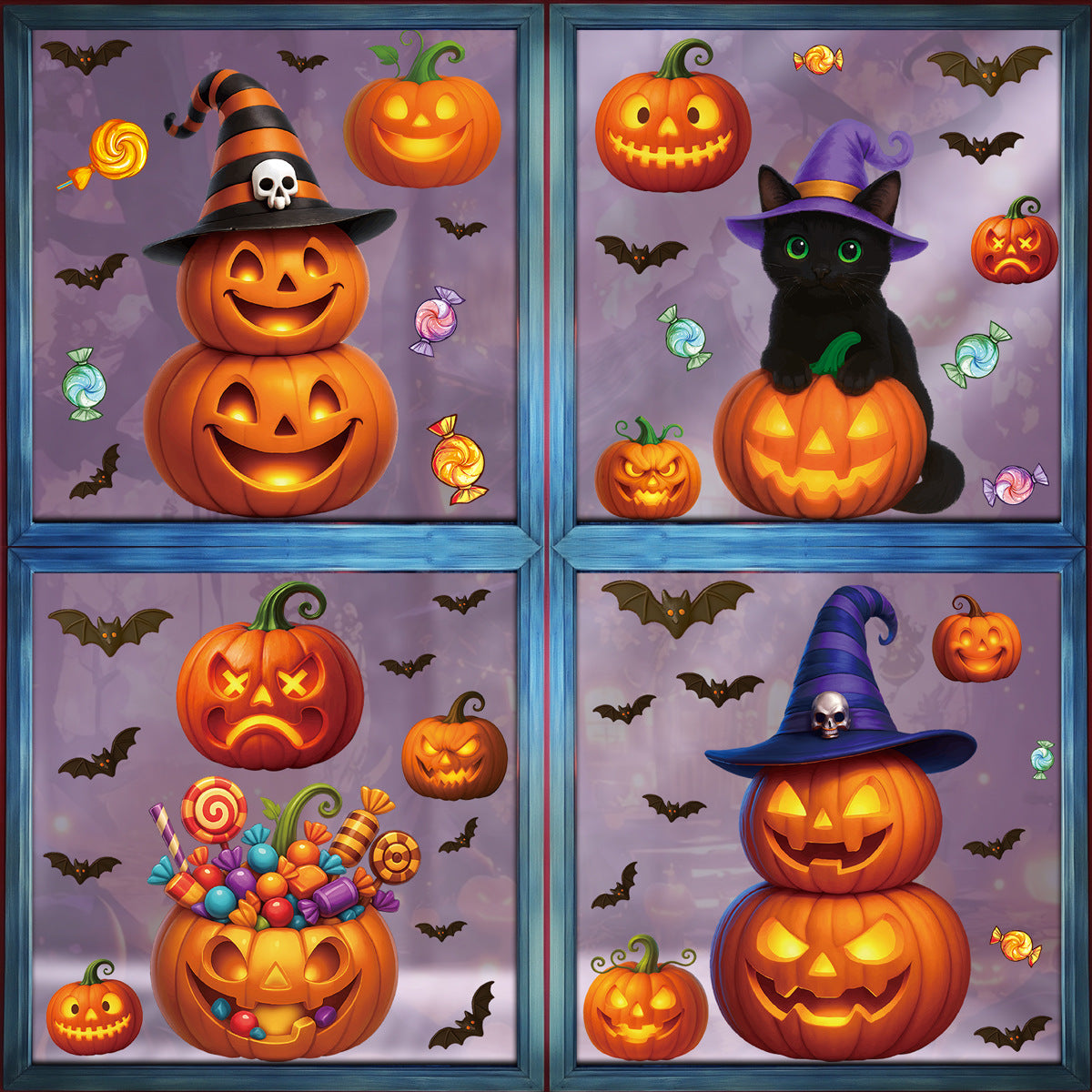 Halloween Pumpkin Ghost Bat Static Cling Stickers, Creative Glass Decals For Party Decorations