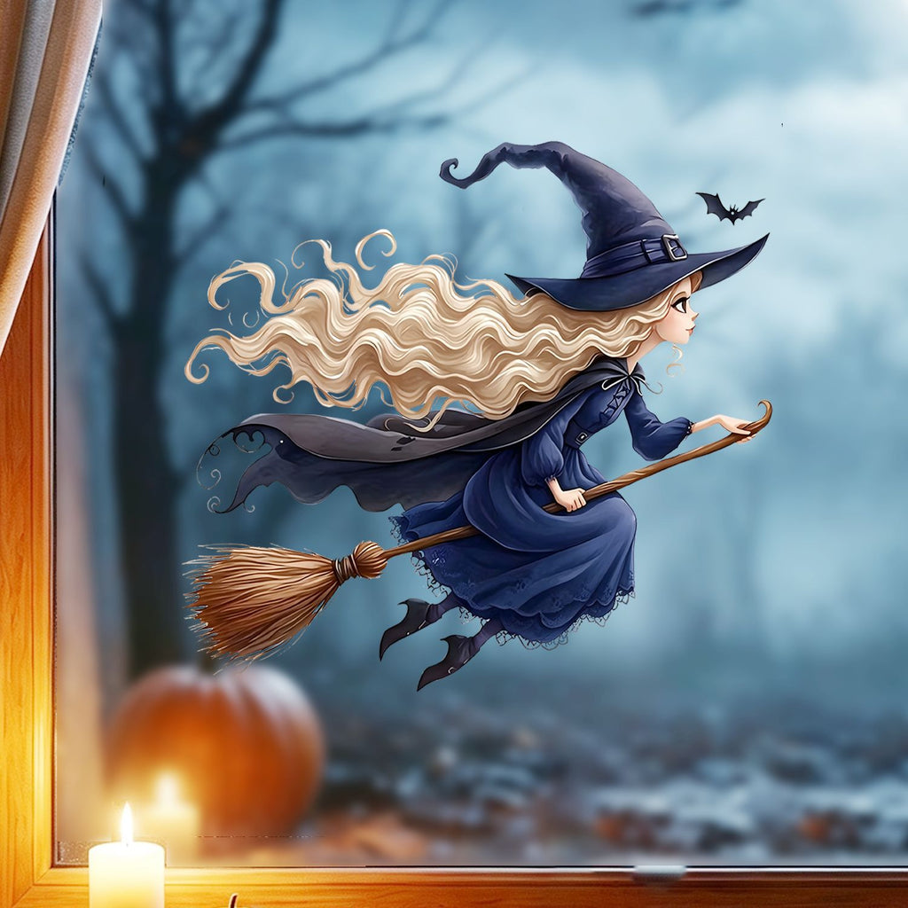 Halloween Fairytale Cartoon Witch Static Window Stickers, Kids Room Living Room Balcony Spooky Decorations