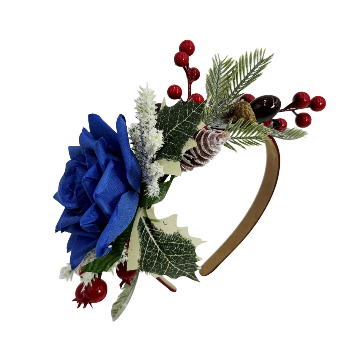 Christmas Rose Berry Headband, Faux Flower Hair Hoop for Girls Party Photo Accessories