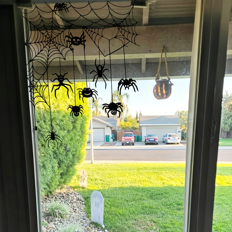 Halloween Spider Web Window Clings, Black Spooky Glass Static Stickers