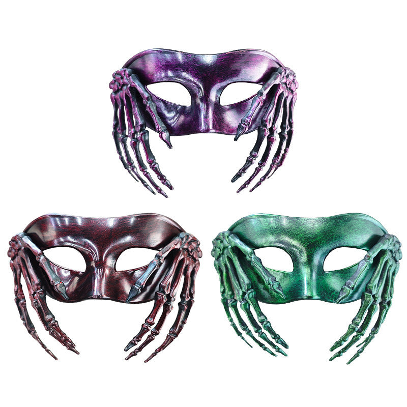 Halloween Retro Phantom Skull Half Face Mask, Plastic Carnival Masquerade Eye Mask