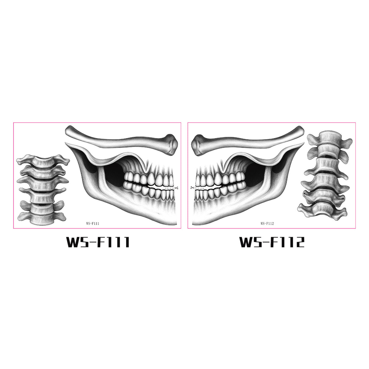 Halloween Mouth Bone Collarbone Temporary Tattoos, Creepy Body Art Stickers