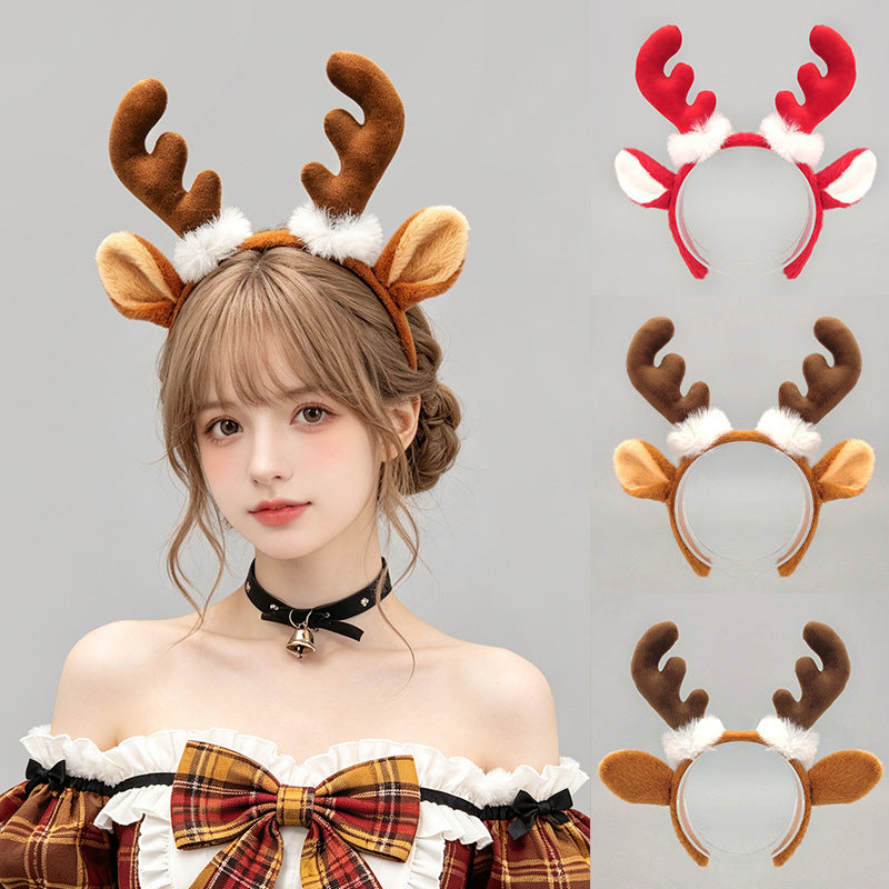 Deer Ear Antler Headband, Moose Hair Hoop for Christmas Party Performance Costume Props