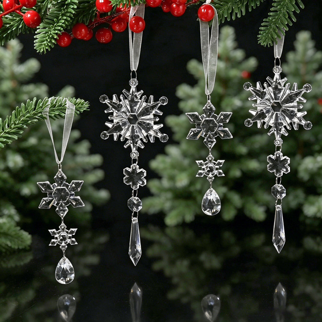 Acrylic Snowflake Ice Crystal Christmas Ornaments, Transparent Tree Hanging Decorations