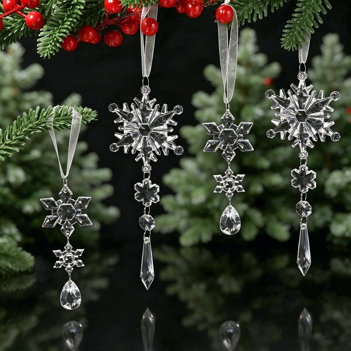 Acrylic Snowflake Ice Crystal Christmas Ornaments, Transparent Tree Hanging Decorations