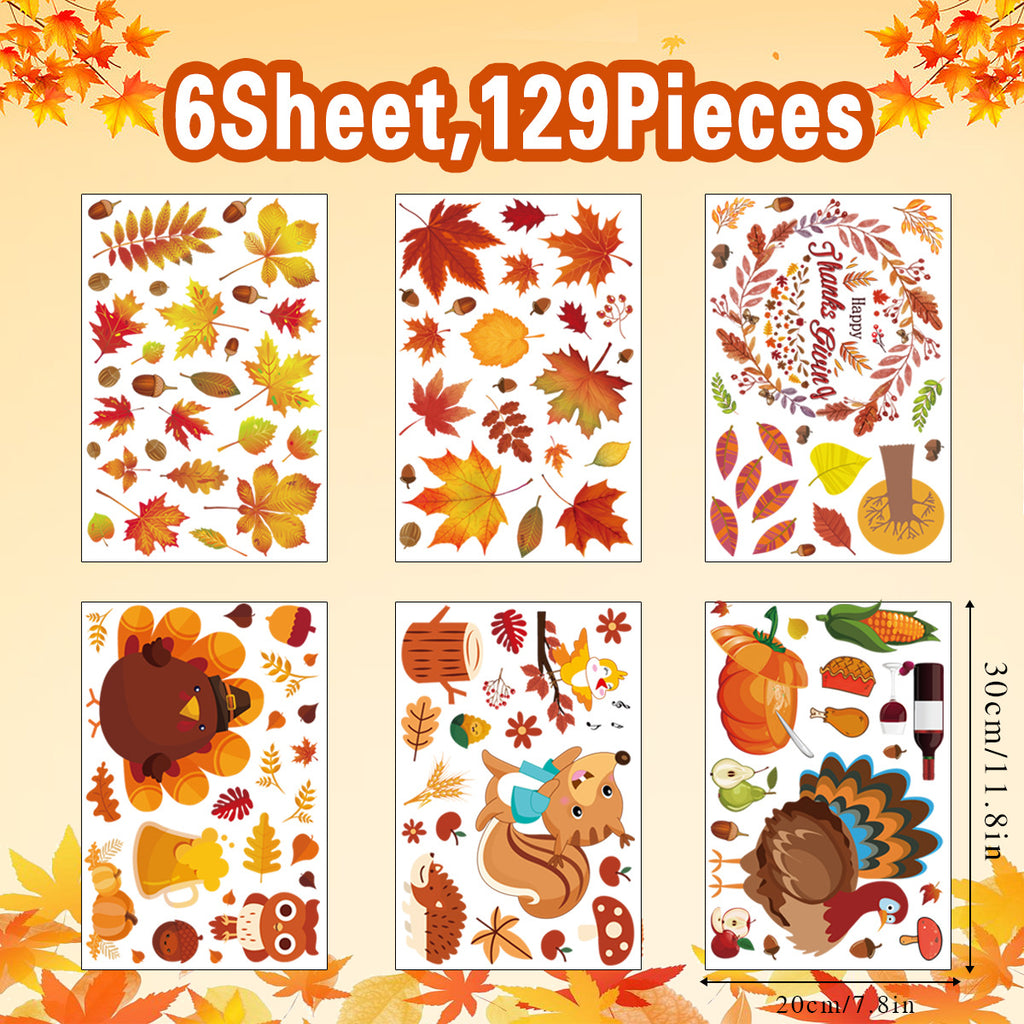 Thanksgiving Turkey Maple Leaf Gnome Window Clings Static Glass Stickers Holiday Storefront Decor
