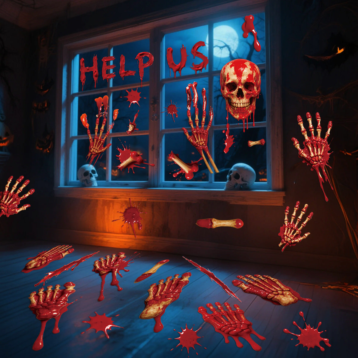 Halloween Sticker Decorations For Storefront Windows And Glass Doors, Scene Setting Wall Decals