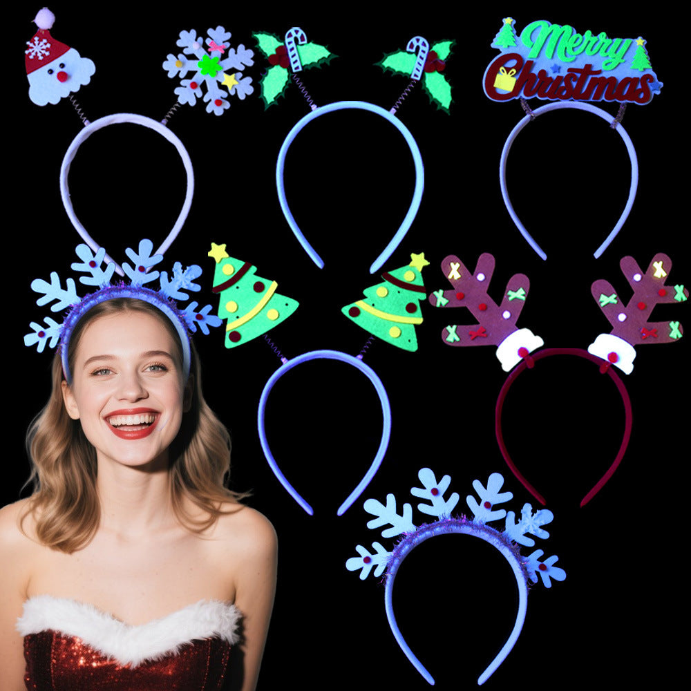 Fluorescent Glowing Christmas Headband, Reindeer Antler Hair Hoop for Kids and Adults Holiday Party