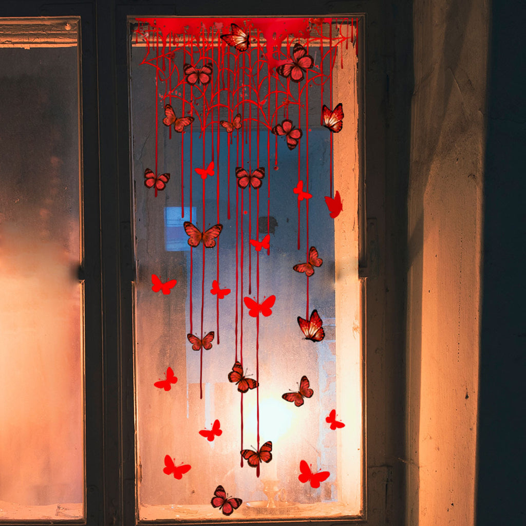Halloween Bloody Spider Web Bat Butterfly Window Clings, Double Sided Glass Decals