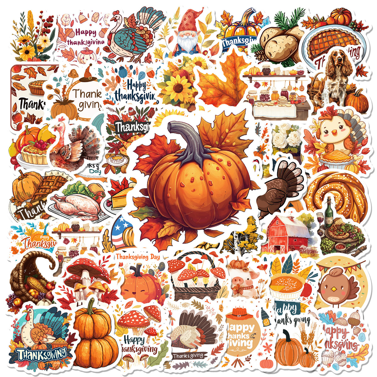 Thanksgiving Stickers 50 Pack, Harvest Turkey Maple Leaf Decals for Water Bottles Notebooks