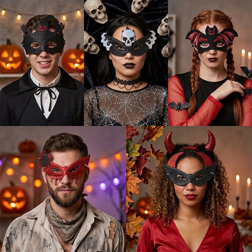 Halloween Spider Bat Half Face Masks, Skull Eye Mask For Costume Party Decorations