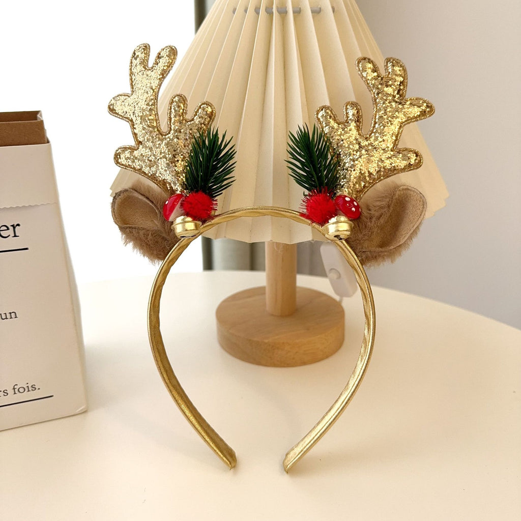 Reindeer Antler Bell Glitter Headband, Christmas Party Hair Hoop for Adults and Kids