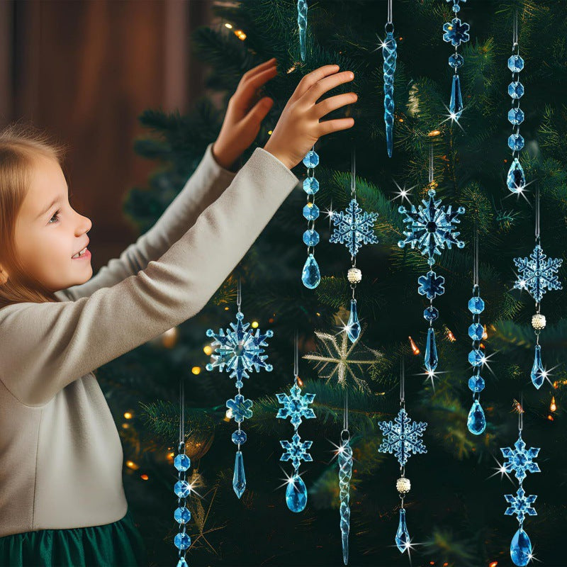 18 Pack Crystal Acrylic Christmas Ornaments, Snowflake and Icicle Hanging Tree Decorations