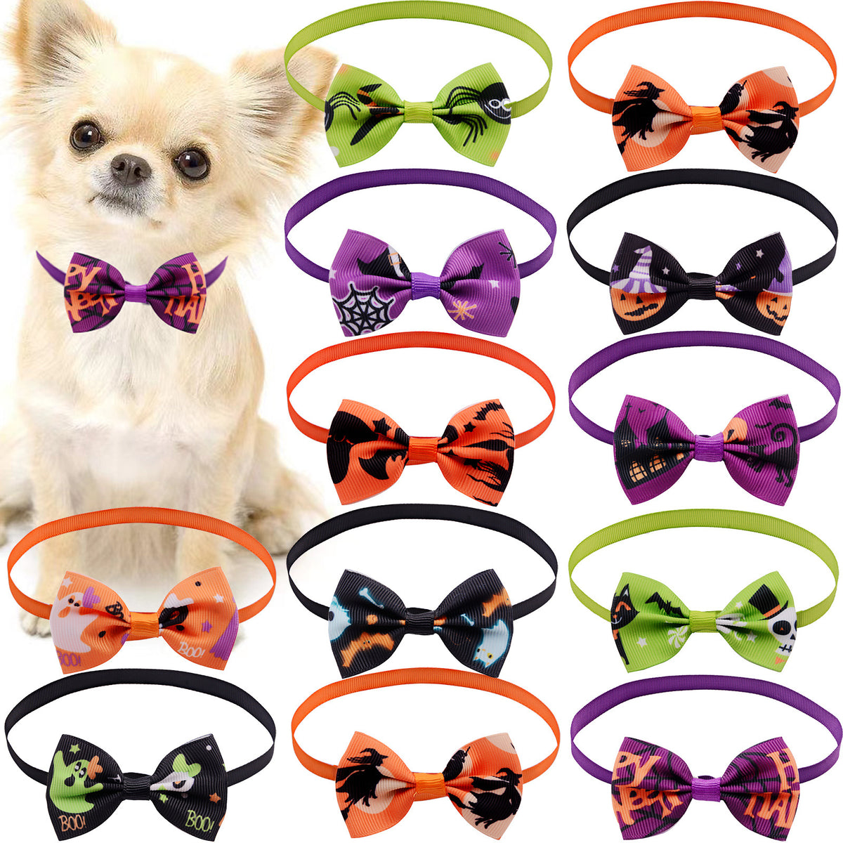 Halloween Pet Bow Tie Collar, Cat Dog Party Decoration Bowtie With Bell Accessory