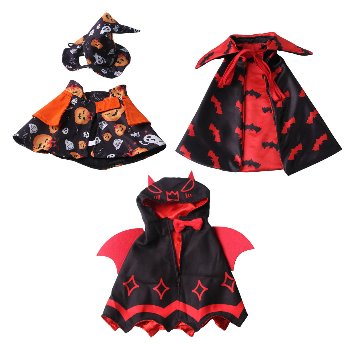 Halloween Pet Costume Set, Pumpkin Cape with Witch Hat for Cats and Dogs