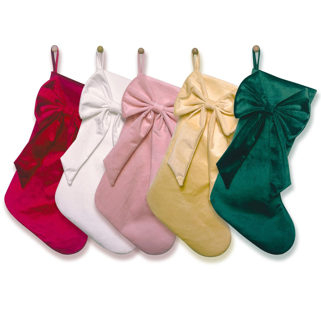18 Inch Velvet Christmas Stockings with Bows, Plush Fireplace Hanging Gift Candy Bags