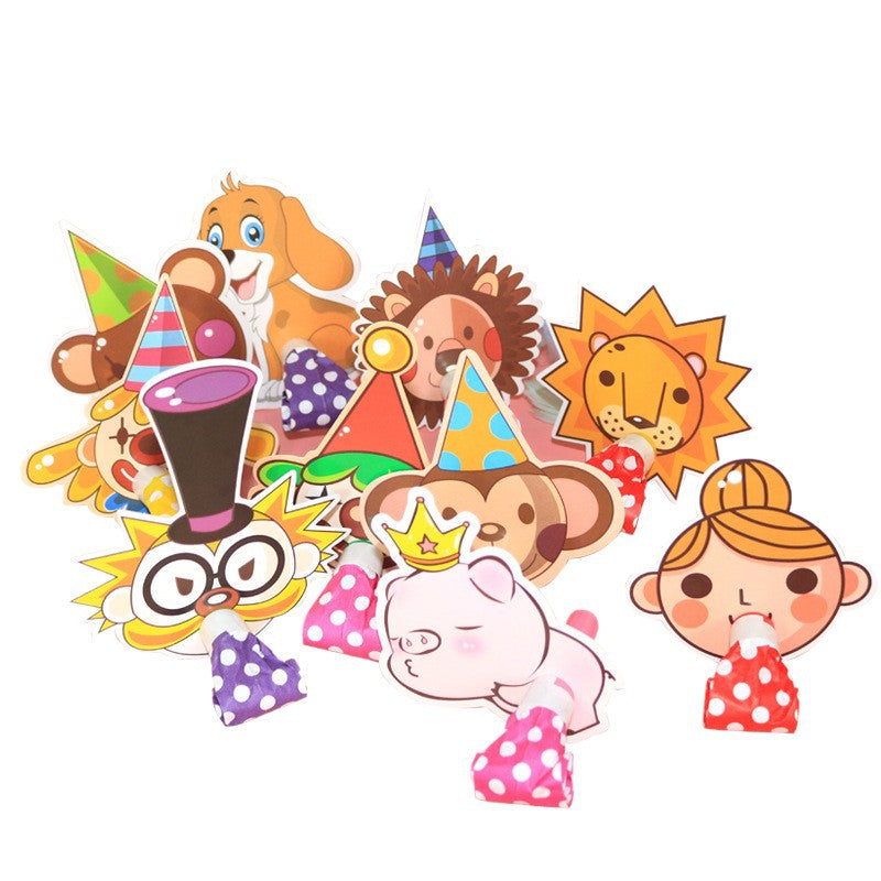 Kids Birthday Party Cartoon Blowouts, Clown Whistle Roll Up Horns For Cheering Party Favors