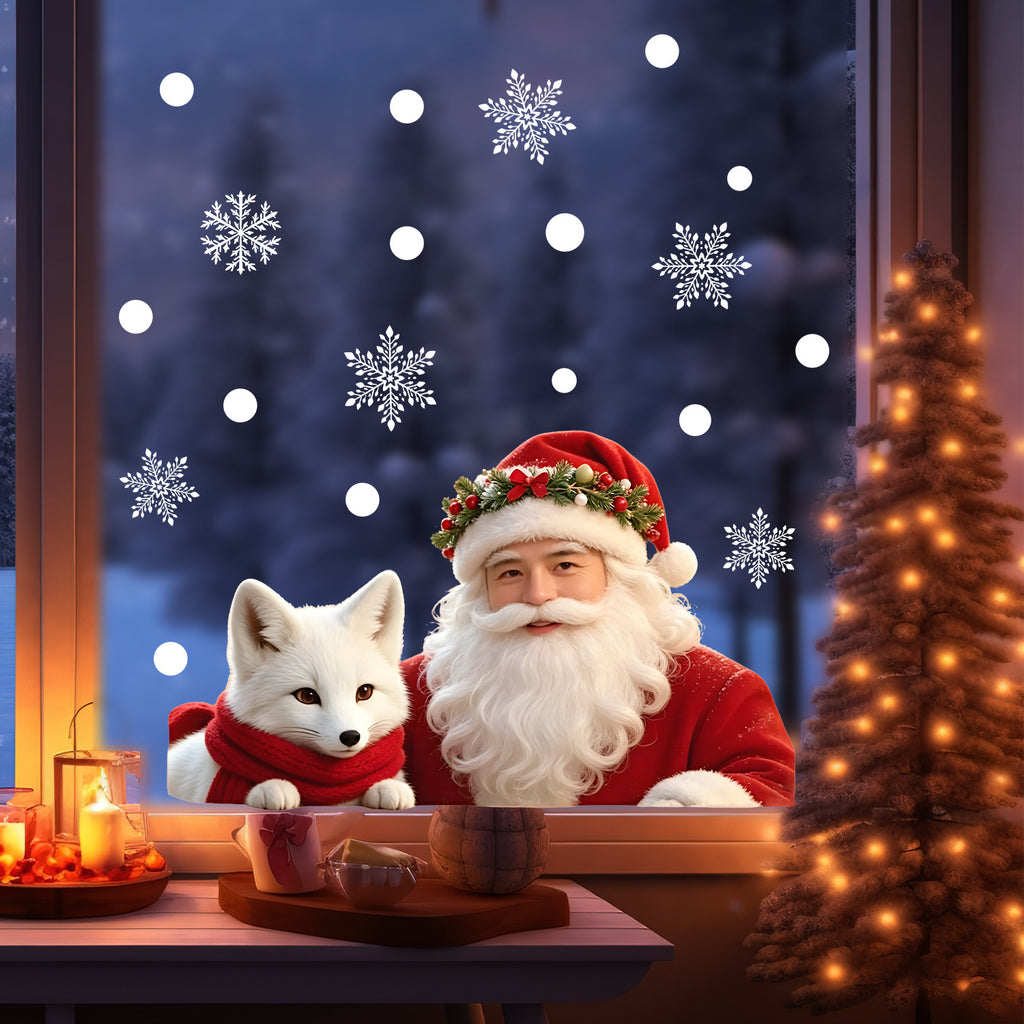 Christmas Window Cling Santa White Fox Realistic Style Static Glass Sticker Cozy Home Decor