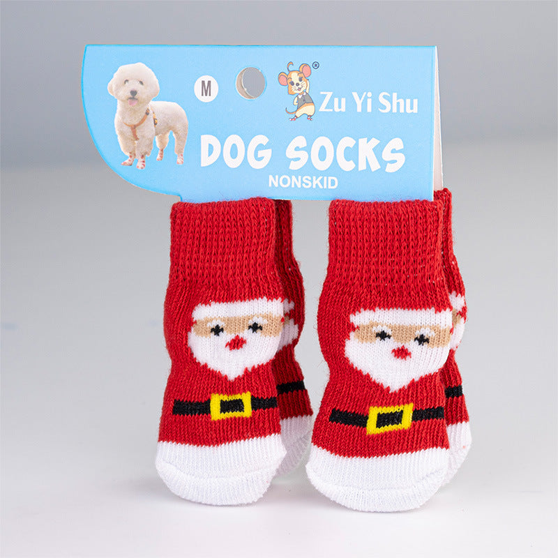 Christmas Pet Anti Slip Socks, Santa Reindeer Snowman Paw Covers for Small Dogs Teddy