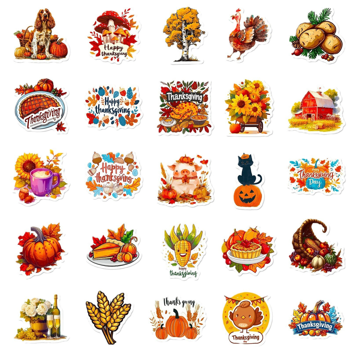 Thanksgiving Stickers 50 Pack, Harvest Turkey Maple Leaf Decals for Water Bottles Notebooks