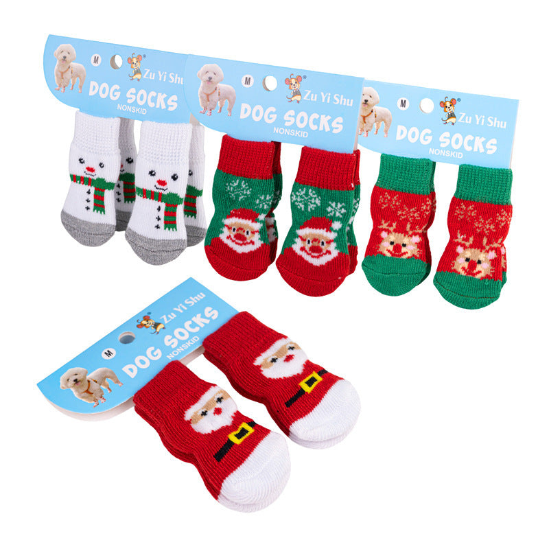 Christmas Pet Anti Slip Socks, Santa Reindeer Snowman Paw Covers for Small Dogs Teddy