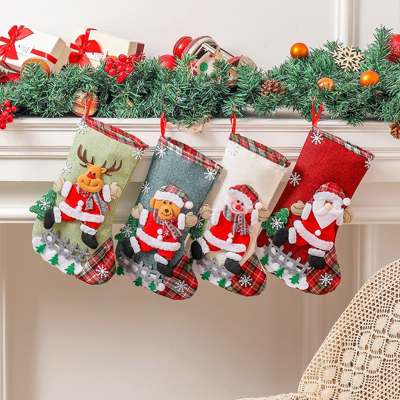 Large Burlap Christmas Stocking Gift Bag Tree Hanging Ornament Candy Storage Holiday Decor