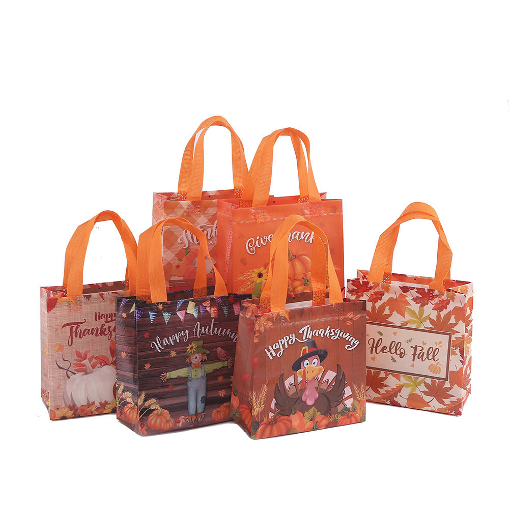 Thanksgiving Non Woven Gift Bags Laminated Fabric Fall Harvest Shopping Tote Party Bags
