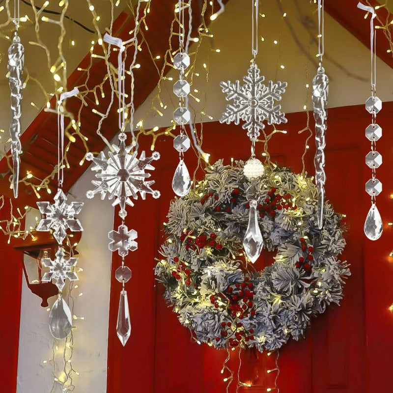 18 Pack Crystal Acrylic Christmas Ornaments, Snowflake and Icicle Hanging Tree Decorations