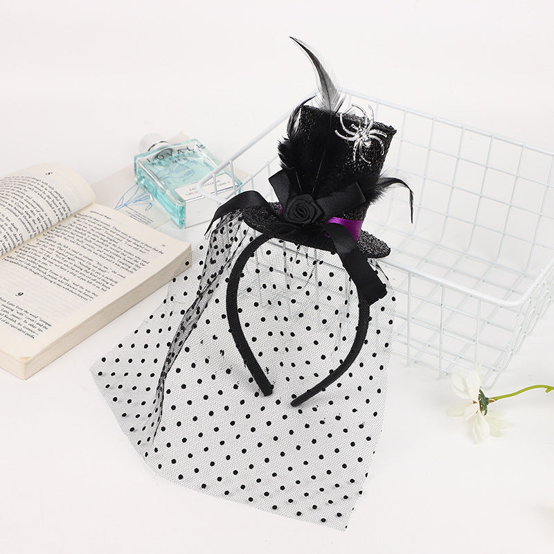 Halloween Witch Hat Headband With Veil, Spider Web Witch Hat Headband For Party Decorations