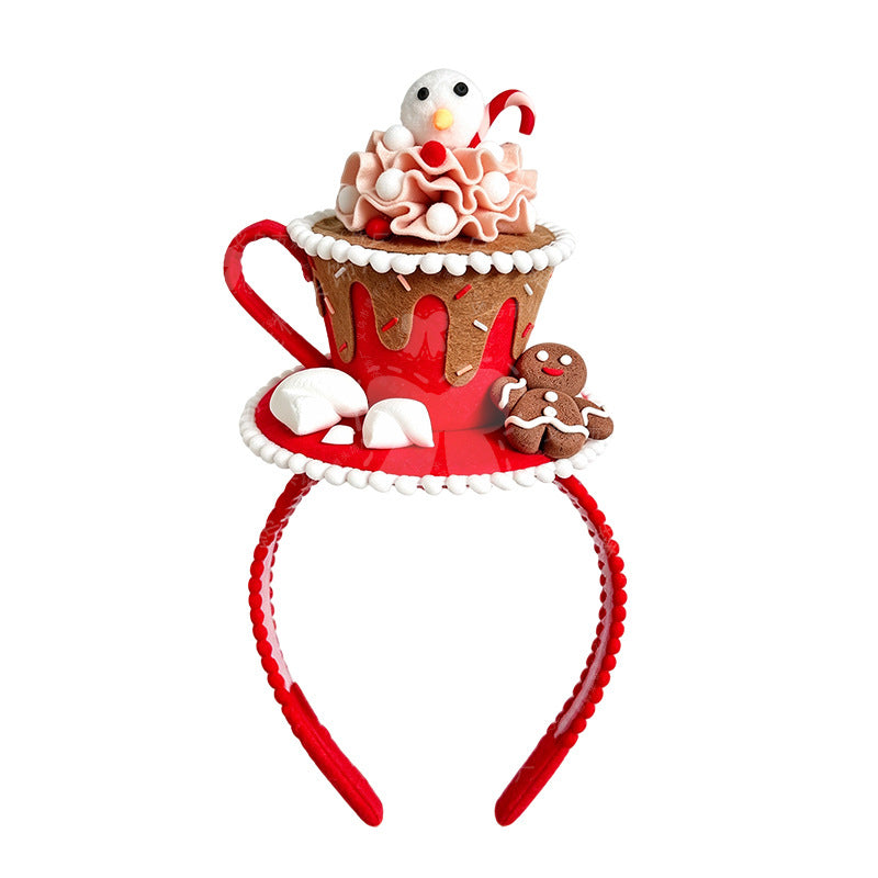 Cupcake Gingerbread Snowman Headband, Cute Christmas Hair Hoop for Kids Party Costume