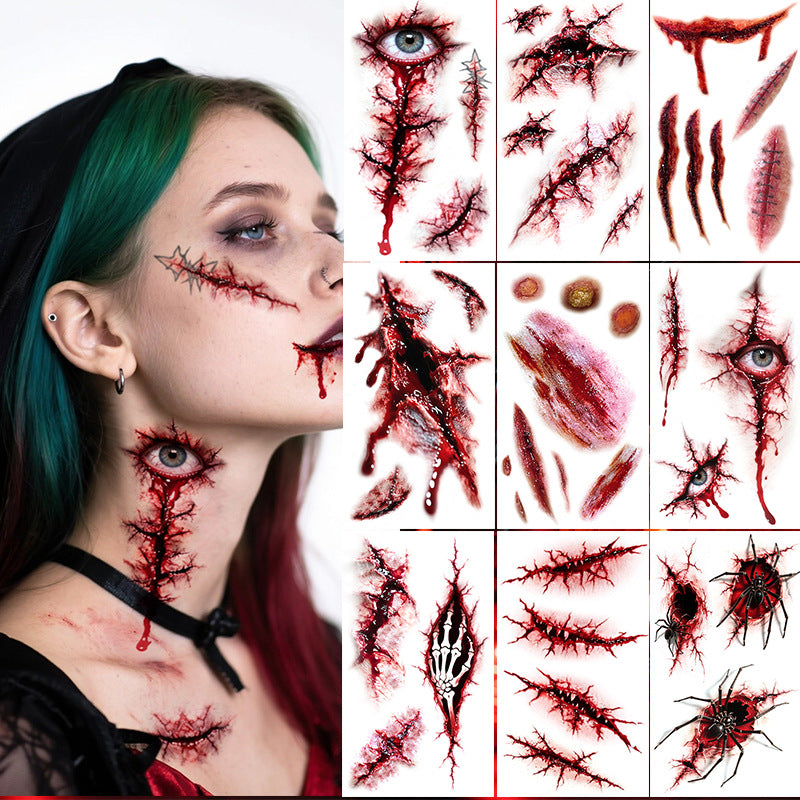 Halloween Skull Grim Reaper Temporary Tattoos, Scythe Blood Scar Bat Tombstone Tattoo Stickers
