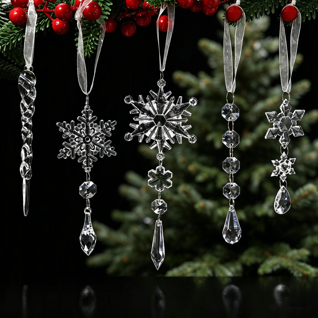 Acrylic Snowflake Ice Crystal Christmas Ornaments, Transparent Tree Hanging Decorations