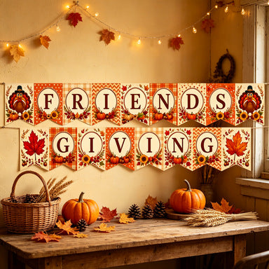 Friendsgiving Bunting Banner Acorn Pumpkin Maple Leaf Party Hanging Decorations